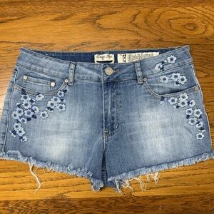 Embroidered Distressed Jean Shorts